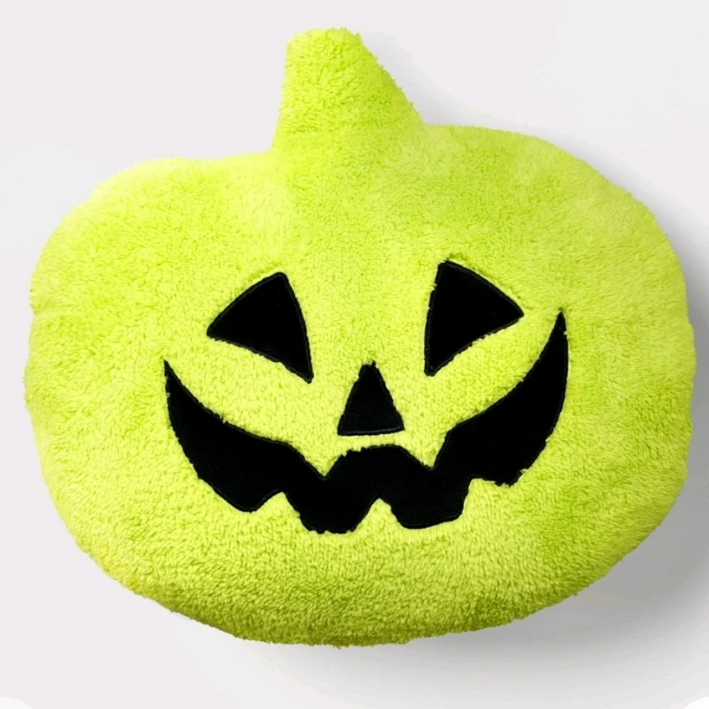 Target Hyde & EEK! 2024 Oval Pumpkin Faux Shearling Halloween Pillow Neon Green